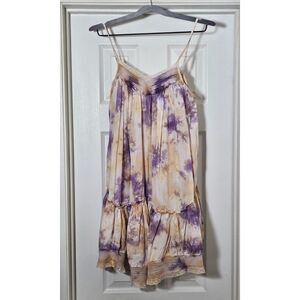 Anthropologie Mini Babydoll Slip Dress Size Medium Tie Dye Lace Trim Tier Flower